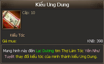 Hình ảnh vật phẩm kiểu tóc Ung Dung bày bán trong tiệm Kim Nguyên Bảo Game Tân Thiên Long