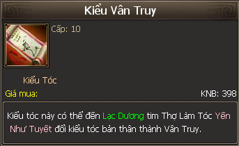 Hình ảnh vật phẩm kiểu tóc Vân Truy bày bán trong tiệm Kim Nguyên Bảo Game Tân Thiên Long