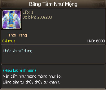 Hình ảnh vật phẩm thời trang Băng Tâm Như Mộng bày bán trong tiệm Kim Nguyên Bảo Game Tân Thiên Long